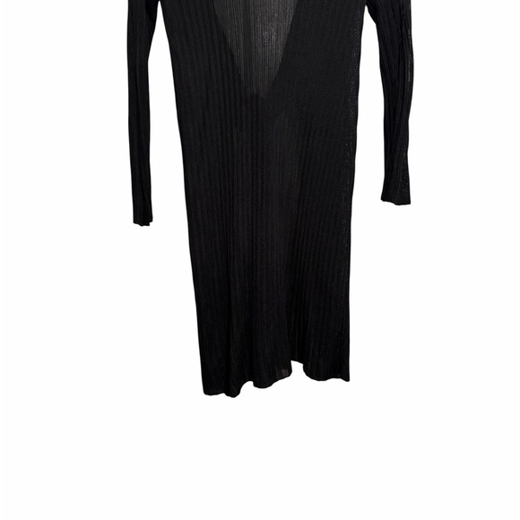 MM Lafleur Graham Kimono Duster Cardigan Black Ribbed-Knit Side Slit Shawl - Picture 7 of 11